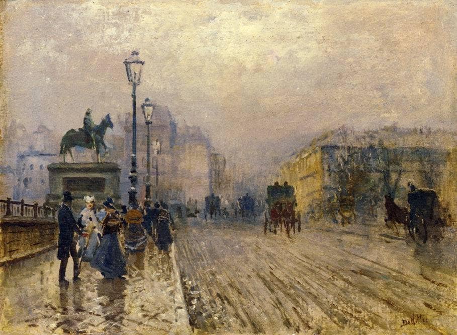 Rue de Paris with Carriages by Giuseppe de Nittis — hand-painted architectural oil painting reproduction on canvas