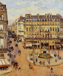Rue Saint Honore Morning Sun Effect, Place du Theatre Francais by Camille Pissarro — city oil painting wall art, Impressionism