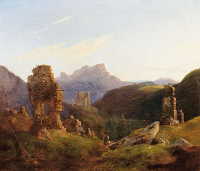 Ruins landscape in the mountains by Heinrich Bürkel — oil painting reproduction
