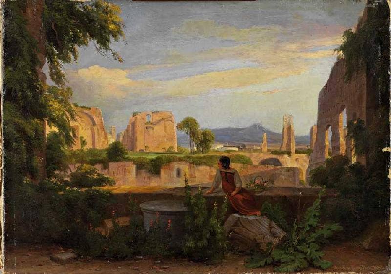 Ruins of the Villa Mills on the Palatine Hill in Rome by August Ahlborn — hand-painted architectural oil painting reproduction on canvas