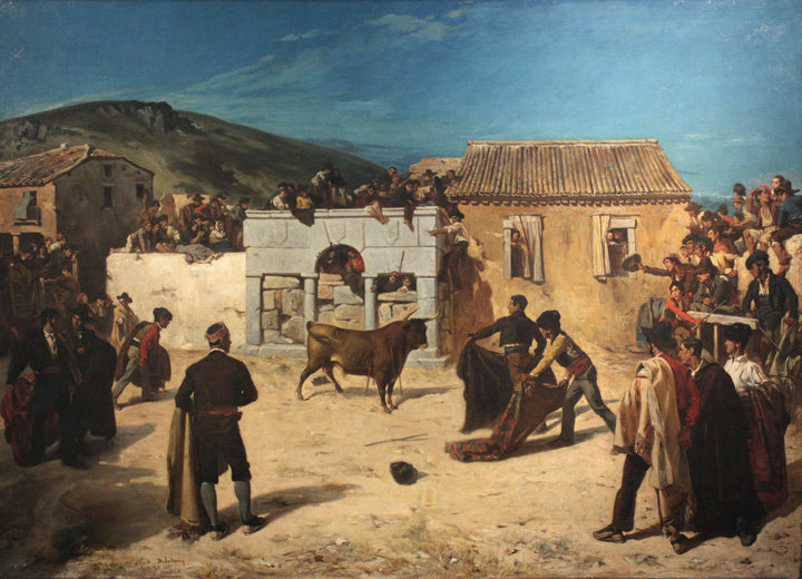 Running of the bulls In Spain by Alfred Dehodencq — hand-painted animal oil painting reproduction on canvas