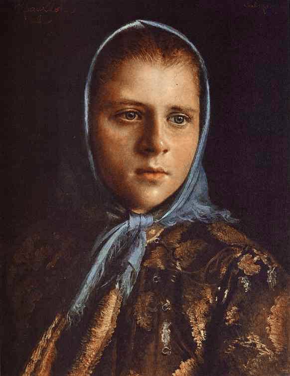 Russian Girl in a Blue Shawl by Ivan Kramskoy, hand-painted portrait oil painting reproduction on canvas