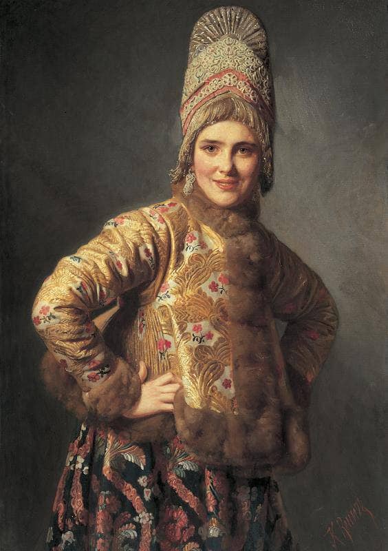 Russian Girl in Folk Costume by Carl Wenig — hand-painted portrait oil painting reproduction on canvas