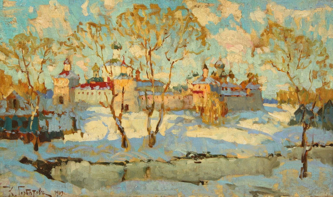 Russian Monastery in Winter by Konstantin Gorbatov — hand-painted landscape oil painting reproduction on canvas