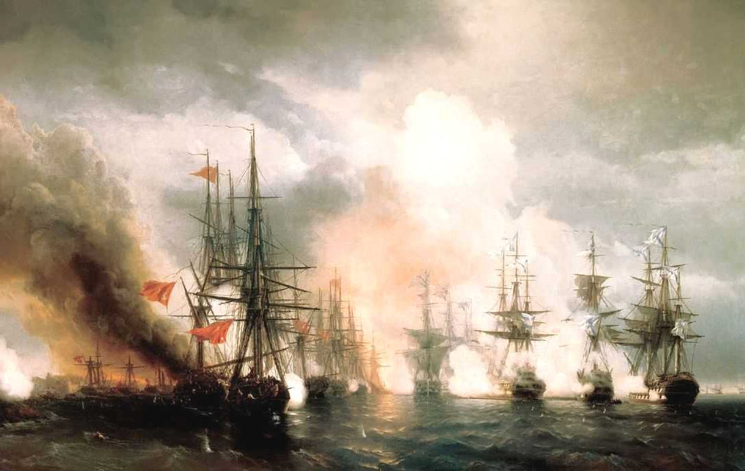 Russian-Turkish Sea Battle of Sinop on 18th November 1853 by Ivan Aivazovsky — hand-painted landscape oil painting reproduction on canvas