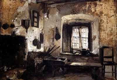 Rustic kitchen interior by Domenico Induno — oil painting reproduction