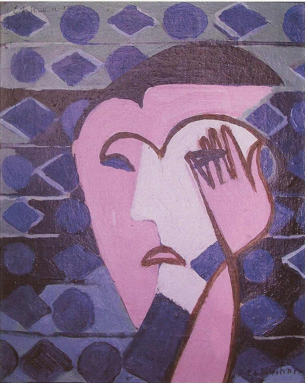 Sad Female Head by Ernst Ludwig Kirchner — hand-painted abstract oil painting reproduction on canvas