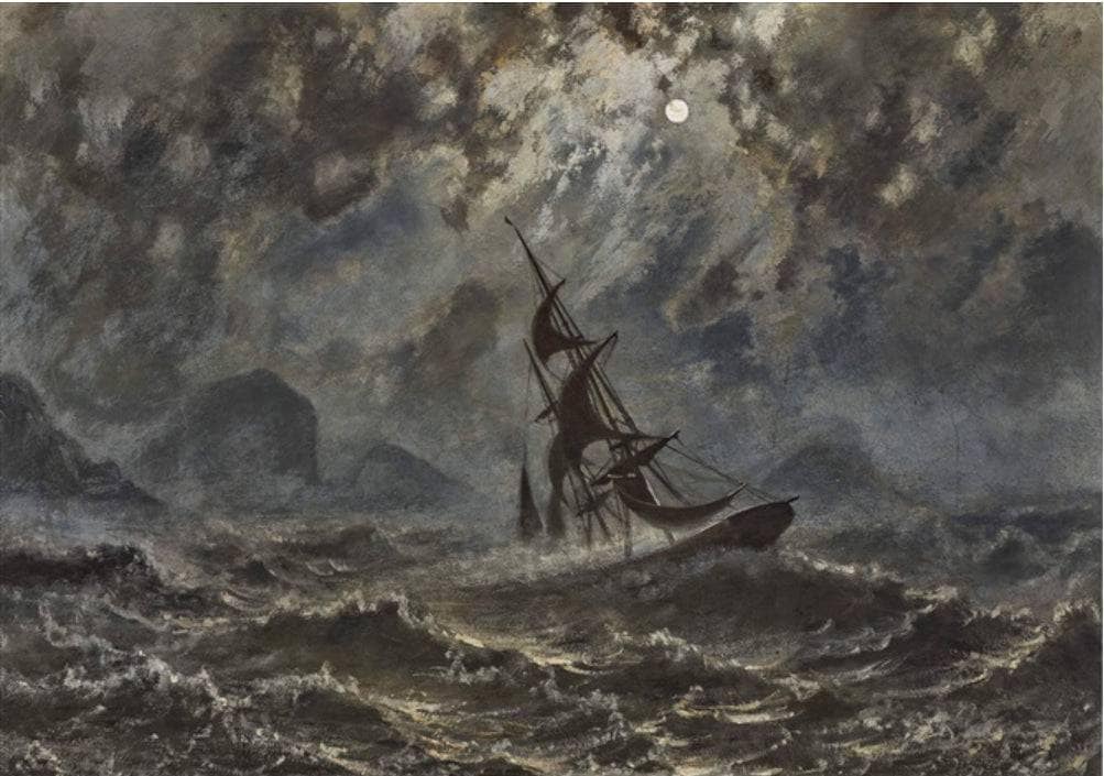 Sailboat on stormy sea near Vollmond by Knud Baade — hand-painted seascapes oil painting reproduction on canvas