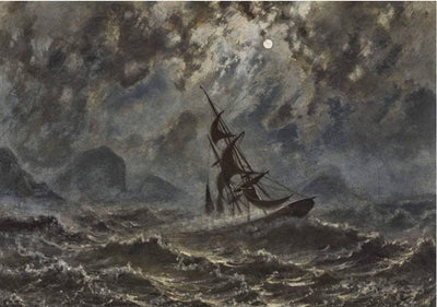 Sailboat on stormy sea near Vollmond by Knud Baade — oil painting reproduction