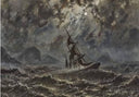 Sailboat on stormy sea under full moon by Knud Baade — hand-painted seascapes oil painting reproduction on canvas