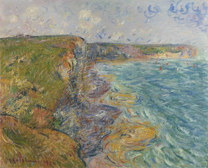 Sailboats near the Cliffs at Yport by Gustave Loiseau — hand-painted landscape oil painting reproduction on canvas