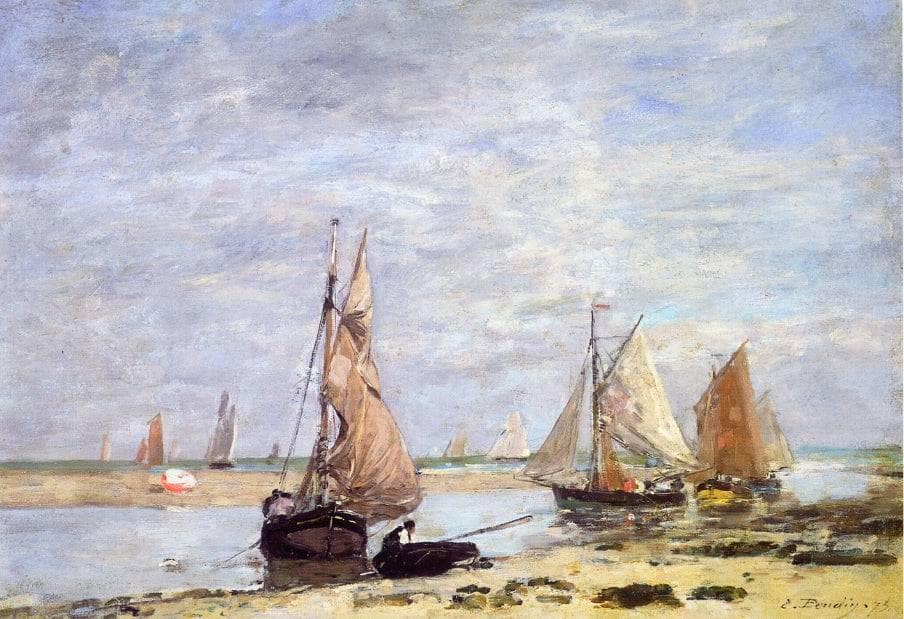 Sailboats near Trouville by Eugene Boudin — hand-painted nautical oil painting reproduction on canvas