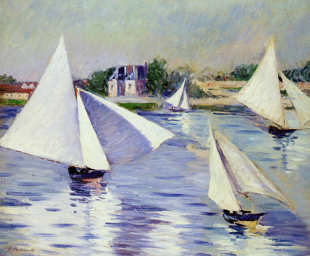 Sailboats on  the Seine at Argenteuil by Gustave Caillebotte — hand-painted landscape oil painting reproduction on canvas