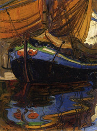 Sailing Boat with Reflection in the Water by Egon Schiele — hand-painted nautical oil painting reproduction on canvas