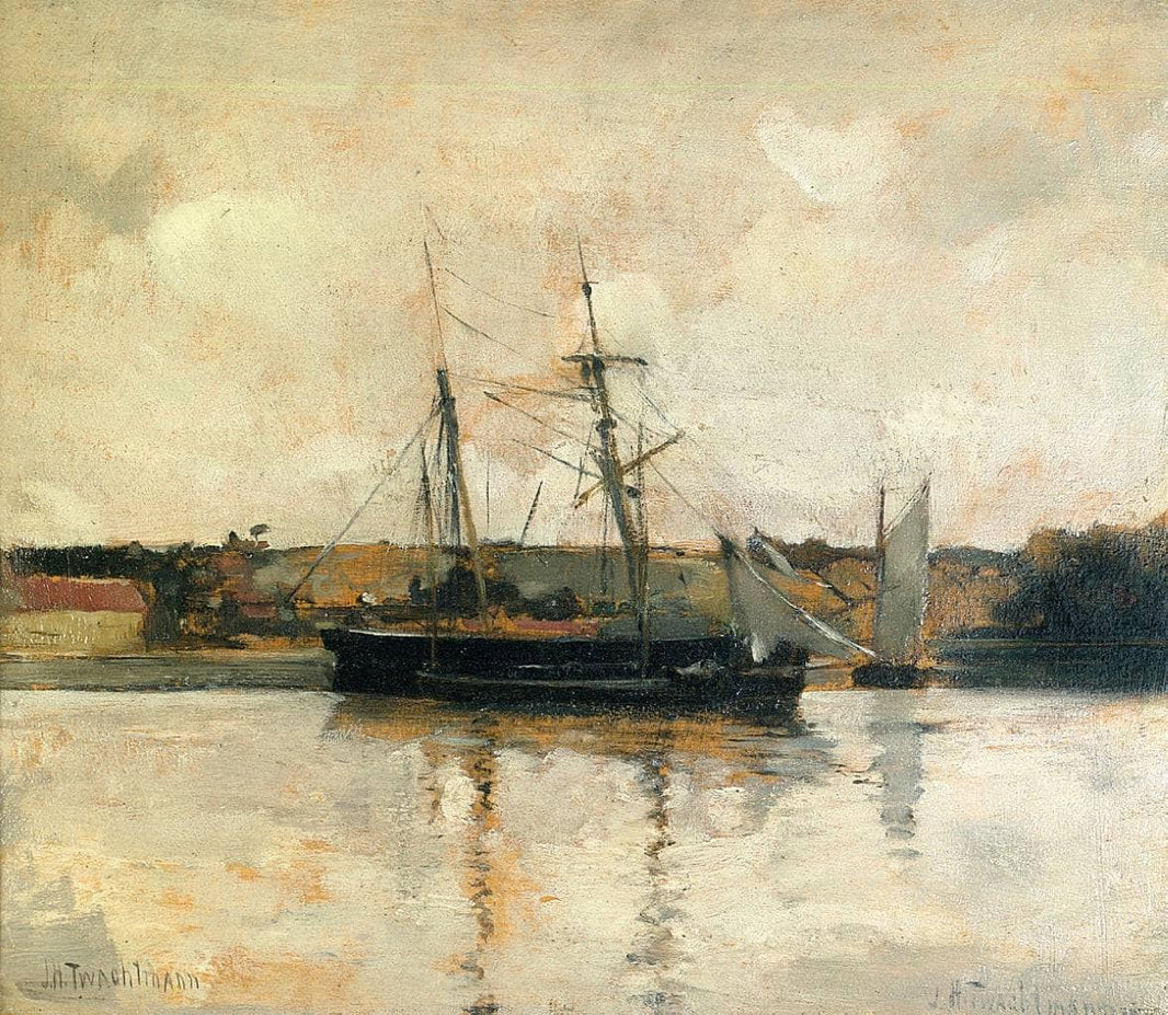 Sailing Boats, Dieppe Harbor by John Henry Twachtman — hand-painted nautical oil painting reproduction on canvas