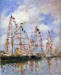 Sailing Ships at Deauville by Eugene Boudin — hand-painted impressionism oil painting reproduction on canvas