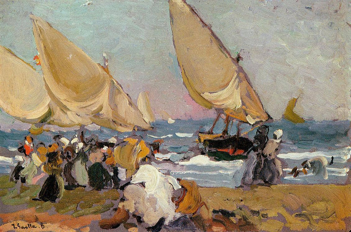 Sailing Vessels on a Breezy Day, Valencia by Joaquín Sorolla — hand-painted nautical oil painting reproduction on canvas
