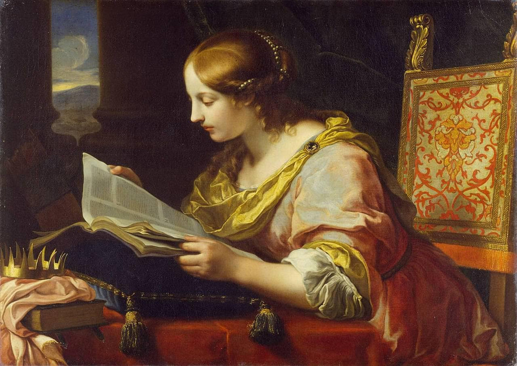 Saint Catherine of Alexandria reading by Onorio Marinari — hand-painted portrait oil painting reproduction on canvas