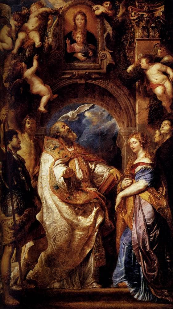 Saint Gregory with Saints Domitilla, Maurus, and Papianus by Peter Paul Rubens — hand-painted cultural oil painting reproduction on canvas