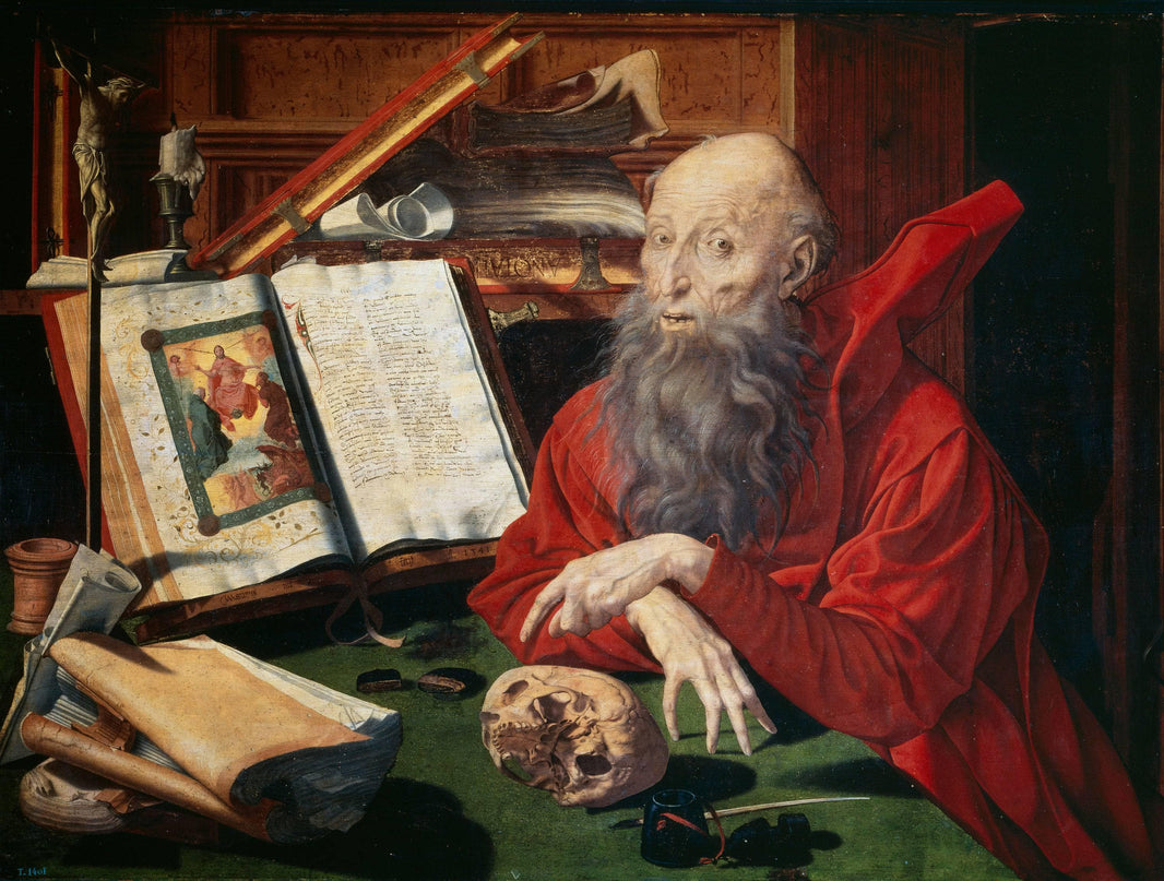 Saint Jerome in his study by Marinus van Reymerswaele — hand-painted cultural oil painting reproduction on canvas