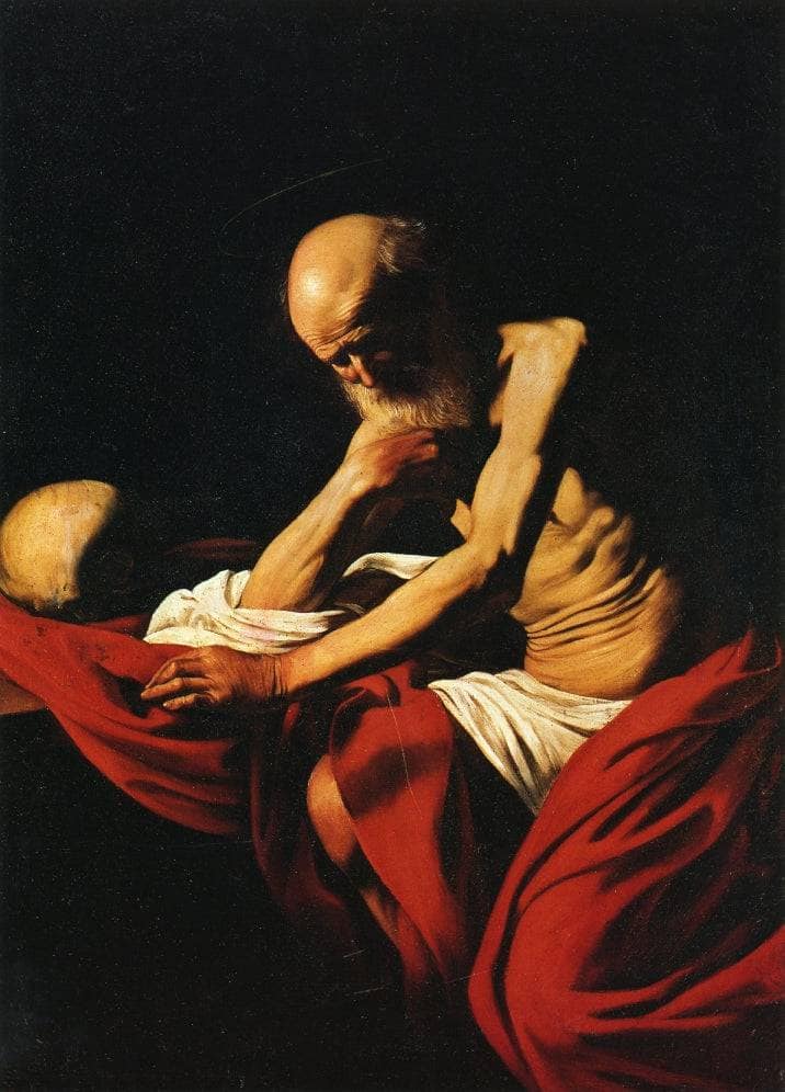 Saint Jerome in Meditation by Caravaggio — hand-painted portrait oil painting reproduction on canvas