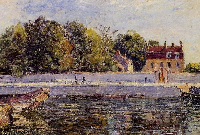 Saint Mammes House on the Canal du Loing by Alfred Sisley — hand-painted landscape oil painting reproduction on canvas