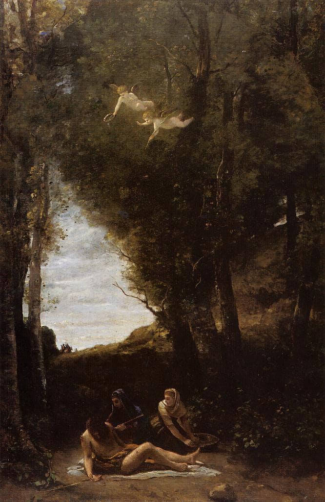 Saint Sebastian in a Landscape by Camille Corot — hand-painted botanical oil painting reproduction on canvas