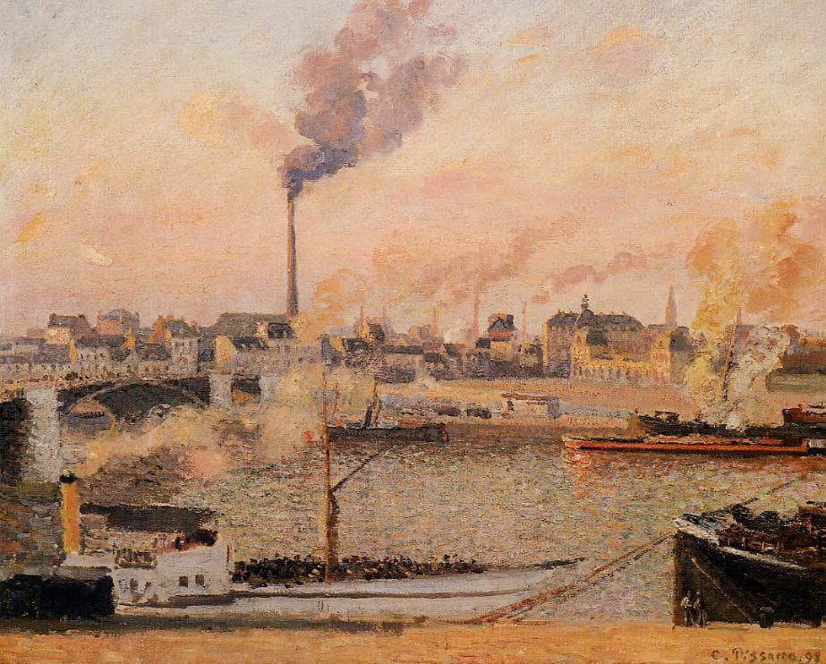 Saint Sever, Rouen Morning, Five O'Clock by Camille Pissarro — hand-painted landscape oil painting reproduction on canvas