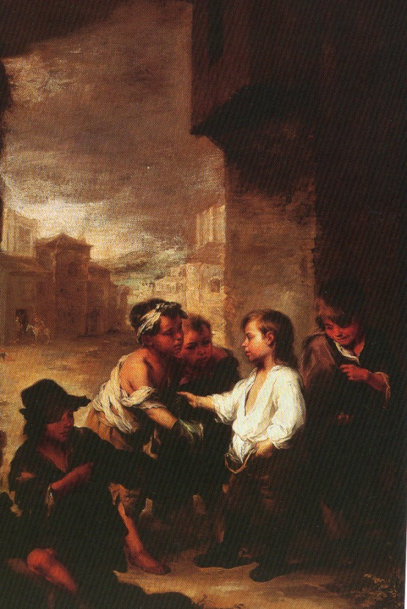 Saint Thomas of Villanueva dividing his clothes among beggar boys - Bartolome Esteban Murillo