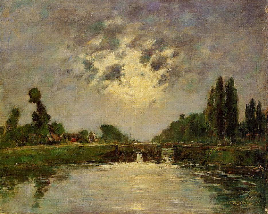 Saint-Valery-sur-Somme, the Bridge on the Lock by Eugene Boudin — hand-painted botanical oil painting reproduction on canvas