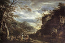 River Landscape with Apollo and the Cumean Sibyl by Salvator Rosa — mountain oil painting wall art, Baroque