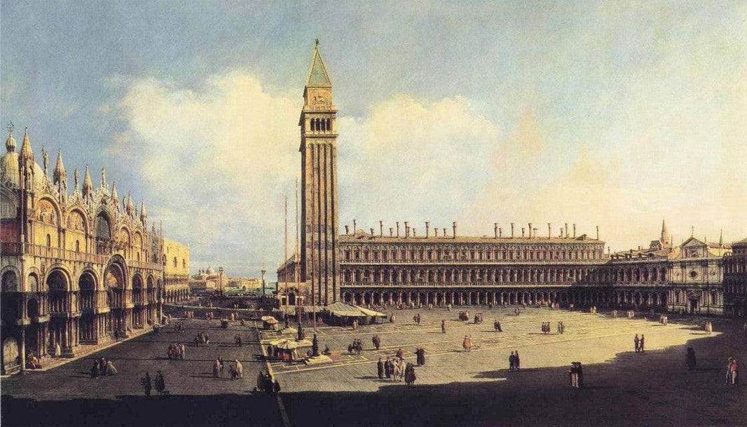 San Marco Square from the Clock Tower Facing the Procuratie Nuove by Bernardo Bellotto — hand-painted architectural oil painting reproduction on canvas