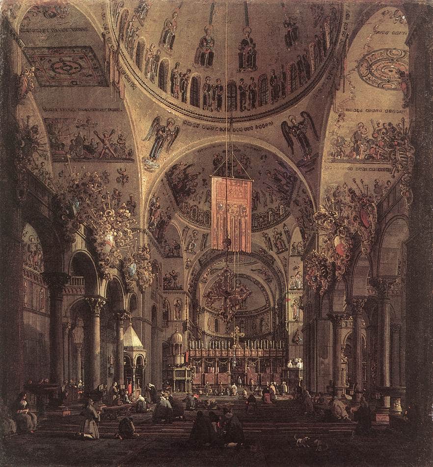 San Marco: the Interior by Canaletto — hand-painted architectural oil painting reproduction on canvas