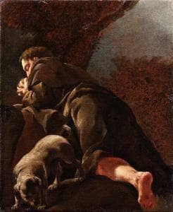 San Rocco In Preghiera by Giulia Lama — hand-painted animal oil painting reproduction on canvas