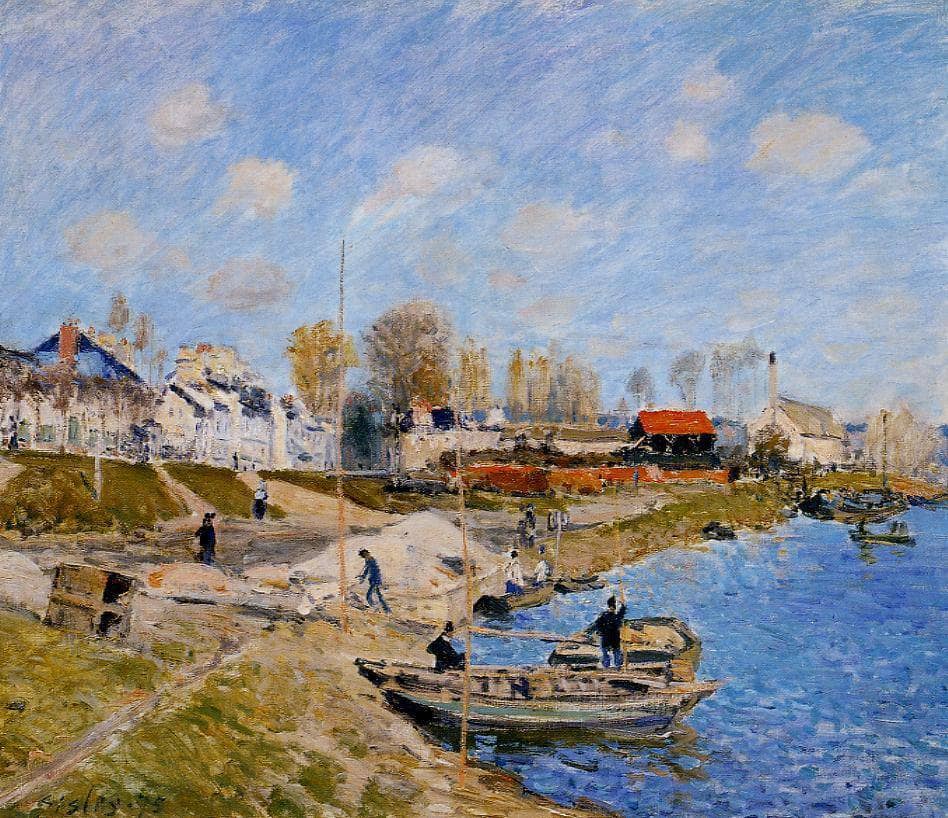 Sand on the Quayside, Port Marly by Alfred Sisley — hand-painted architectural oil painting reproduction on canvas