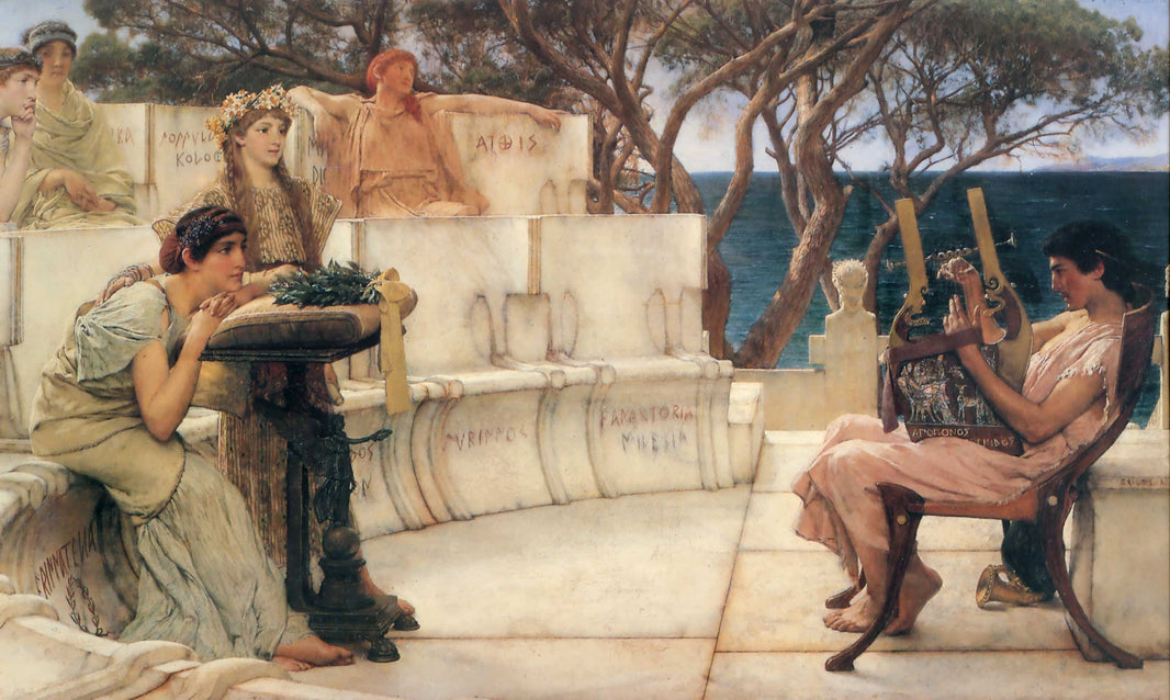 Sappho and Alcaeus by Sir Lawrence Alma-Tadema — hand-painted portrait oil painting reproduction on canvas