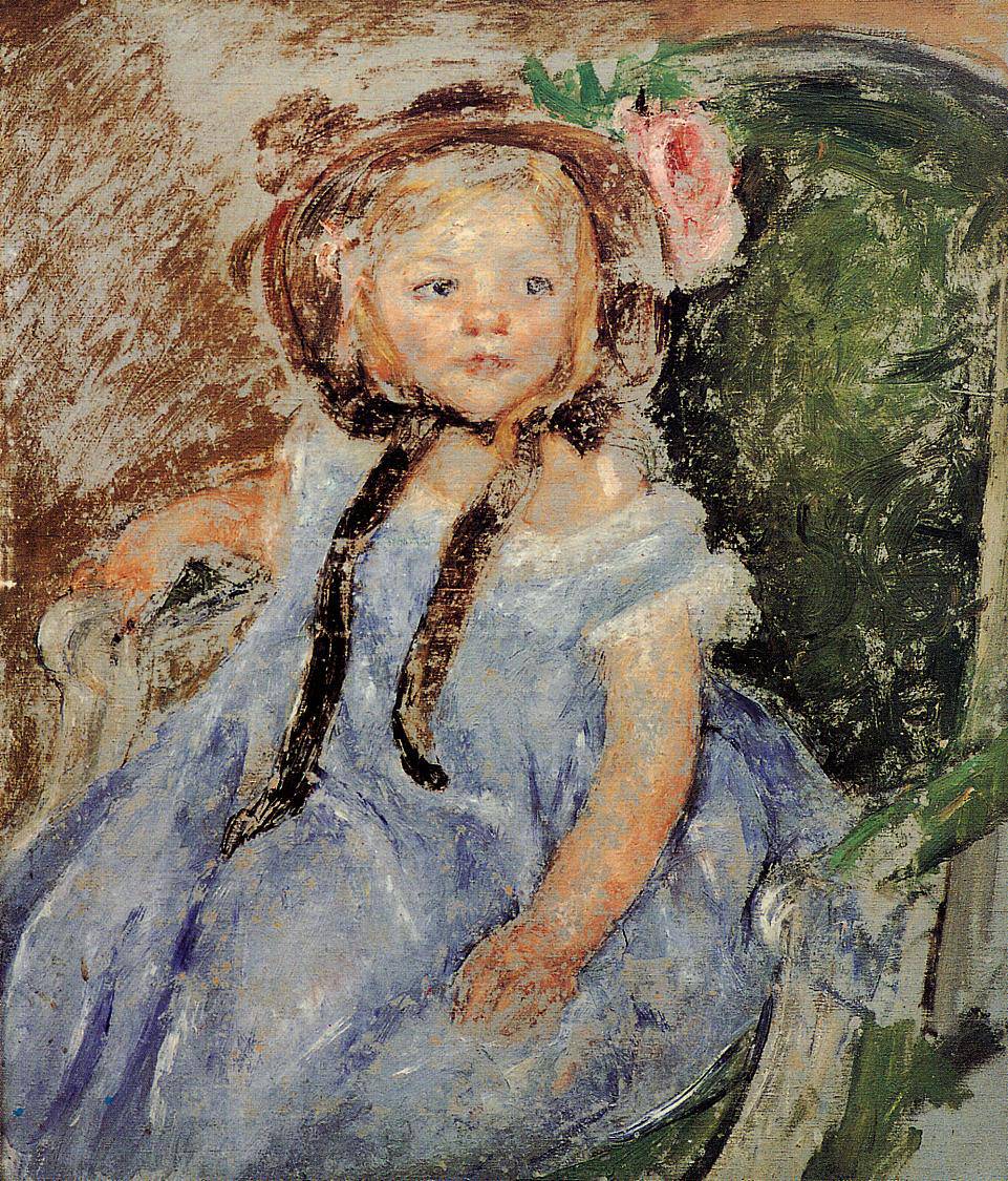 Sara in Dark Bonnet with Right Hand on Arm of Chair by Mary Cassatt, hand-painted portrait oil painting reproduction on canvas