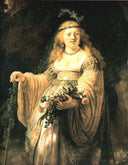 Saskia van Uylenburgh in Arcadian Costume by Rembrandt — hand-painted portrait oil painting reproduction on canvas