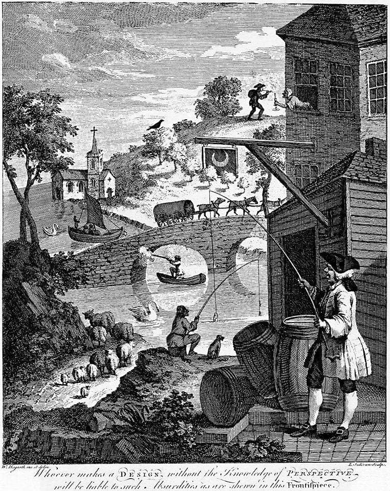 Satire on False Perspective by William Hogarth — hand-painted landscape oil painting reproduction on canvas