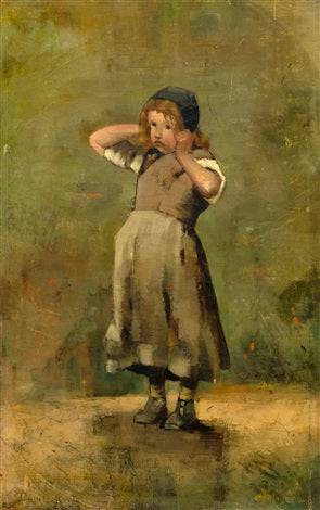 Scared little girl by Paul Trouillebert — hand-painted portrait oil painting reproduction on canvas