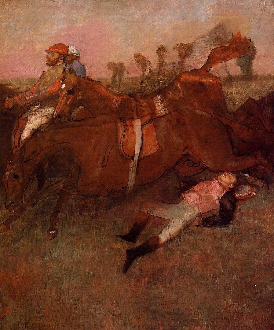 Scene from the Steeplechase - the Fallen Jockey by Edgar Degas — hand-painted animal oil painting reproduction on canvas