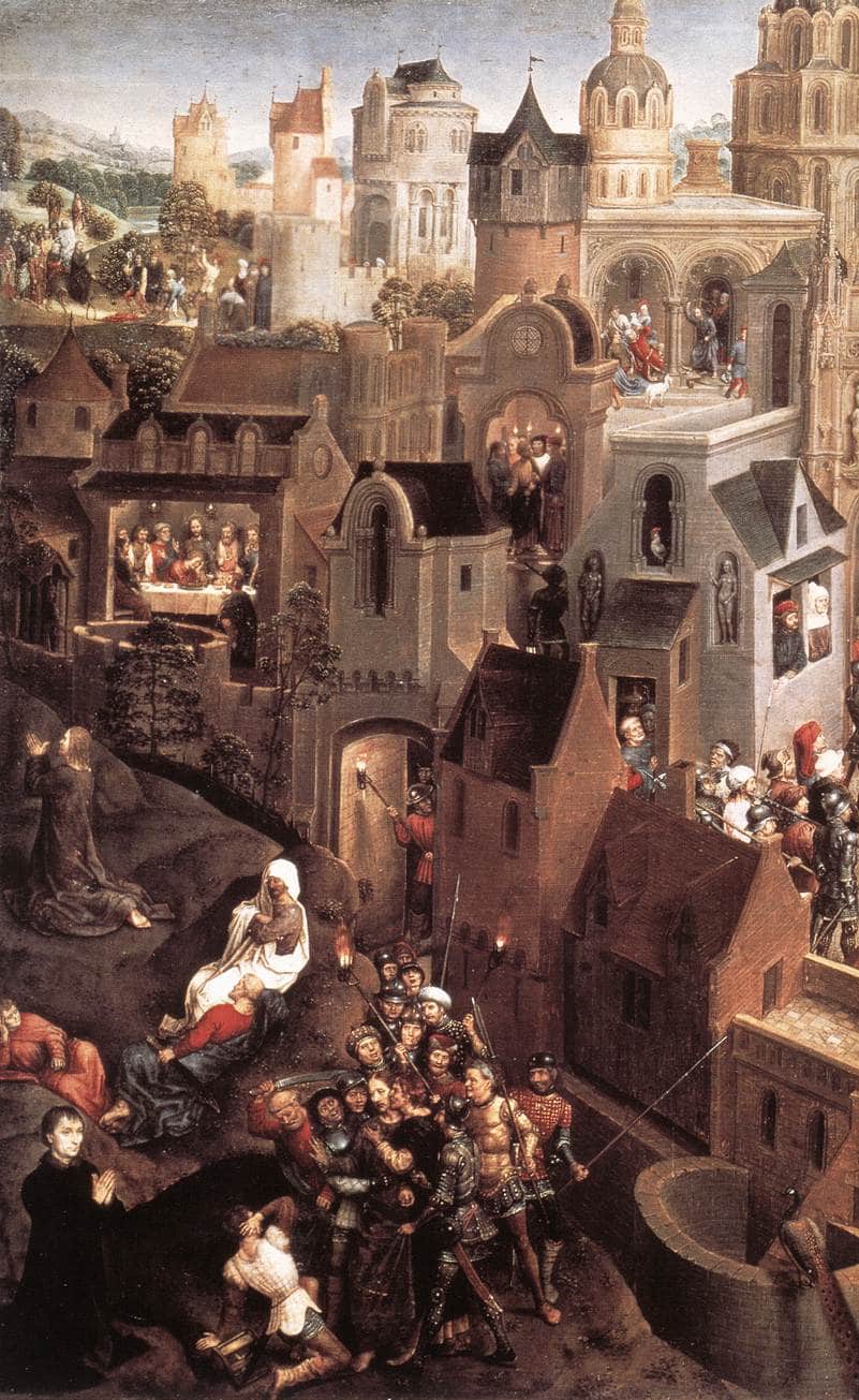 Scenes from the Passion of Christ (left side) by Hans Memling — hand-painted architectural oil painting reproduction on canvas