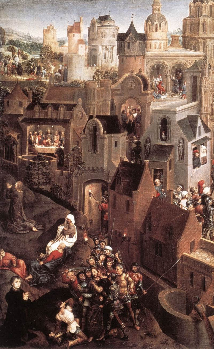 Scenes from the Passion of Christ (left side) by Hans Memling — hand-painted architectural oil painting reproduction on canvas