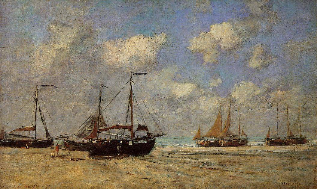 Scheveningen, Boats Aground on the Shore - Eugene Boudin