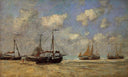Scheveningen, Boats Aground on the Shore by Eugene Boudin — hand-painted nautical oil painting reproduction on canvas