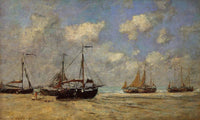Scheveningen, Boats Aground on the Shore by Eugene Boudin — hand-painted nautical oil painting reproduction on canvas