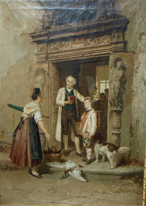 Schoolmaster and pupil receiving a guest - Theodore Gerard