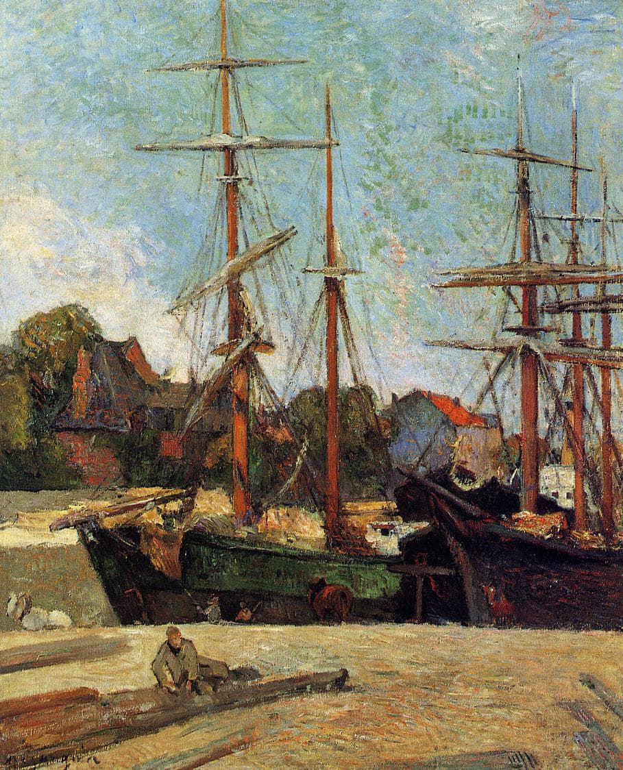 Schooner and three masters by Paul Gauguin — hand-painted nautical oil painting reproduction on canvas