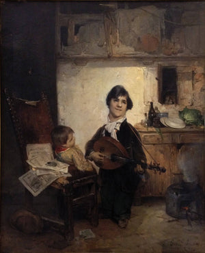 Sciancato Playing The Mandolin (The Storyteller) - Gerolamo Induno