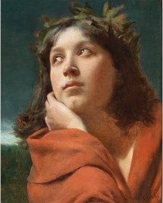 Portrait of a Girl with Laurel Wreath in kitchen